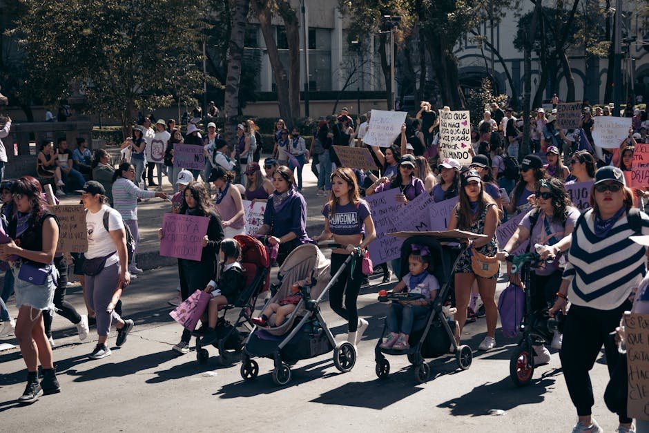 Vibrant demonstration of women in Mexico City advocating for equality and empowerment.